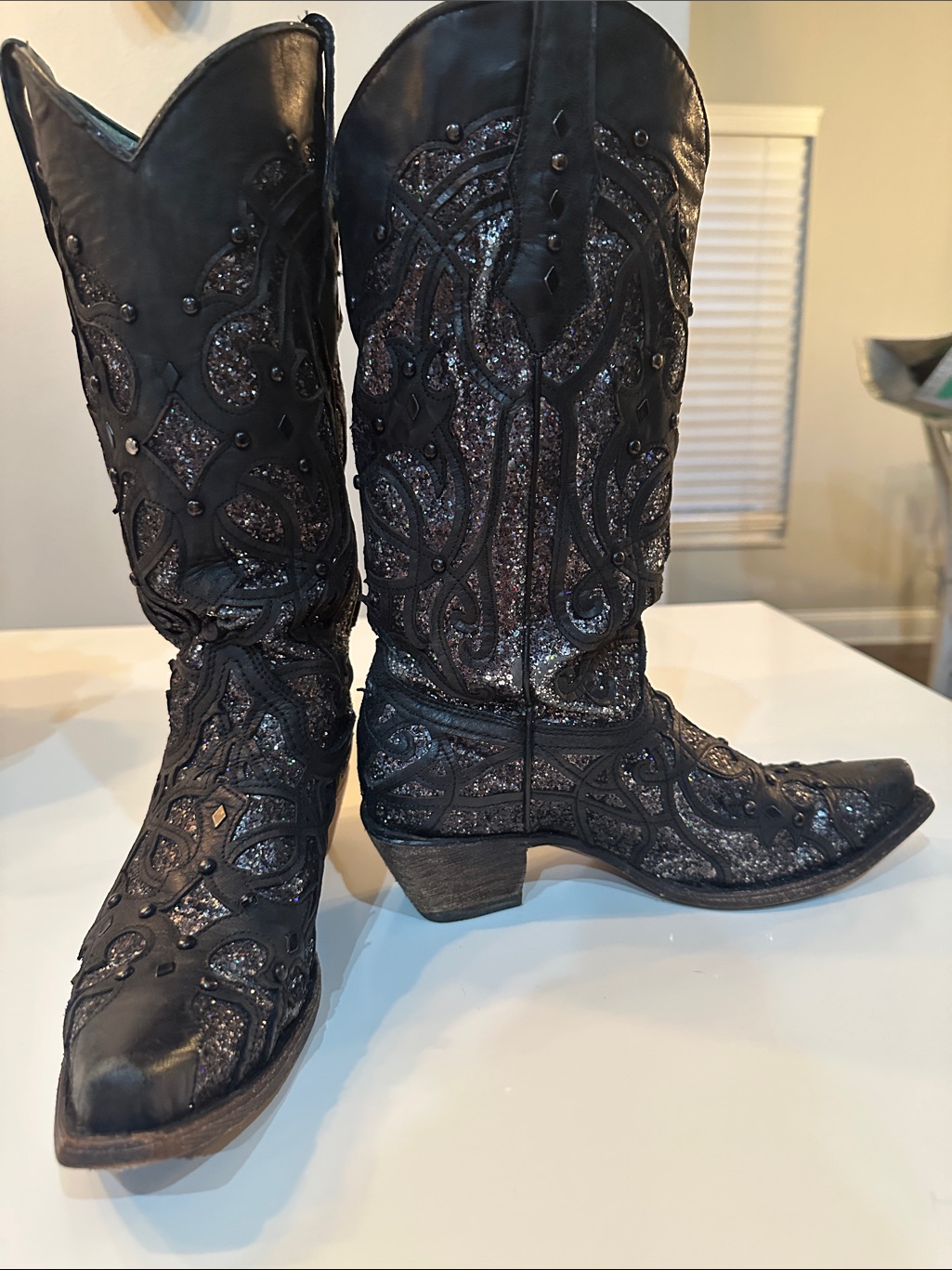 Corral Black Glitter Embellished Western Heeled Boots
